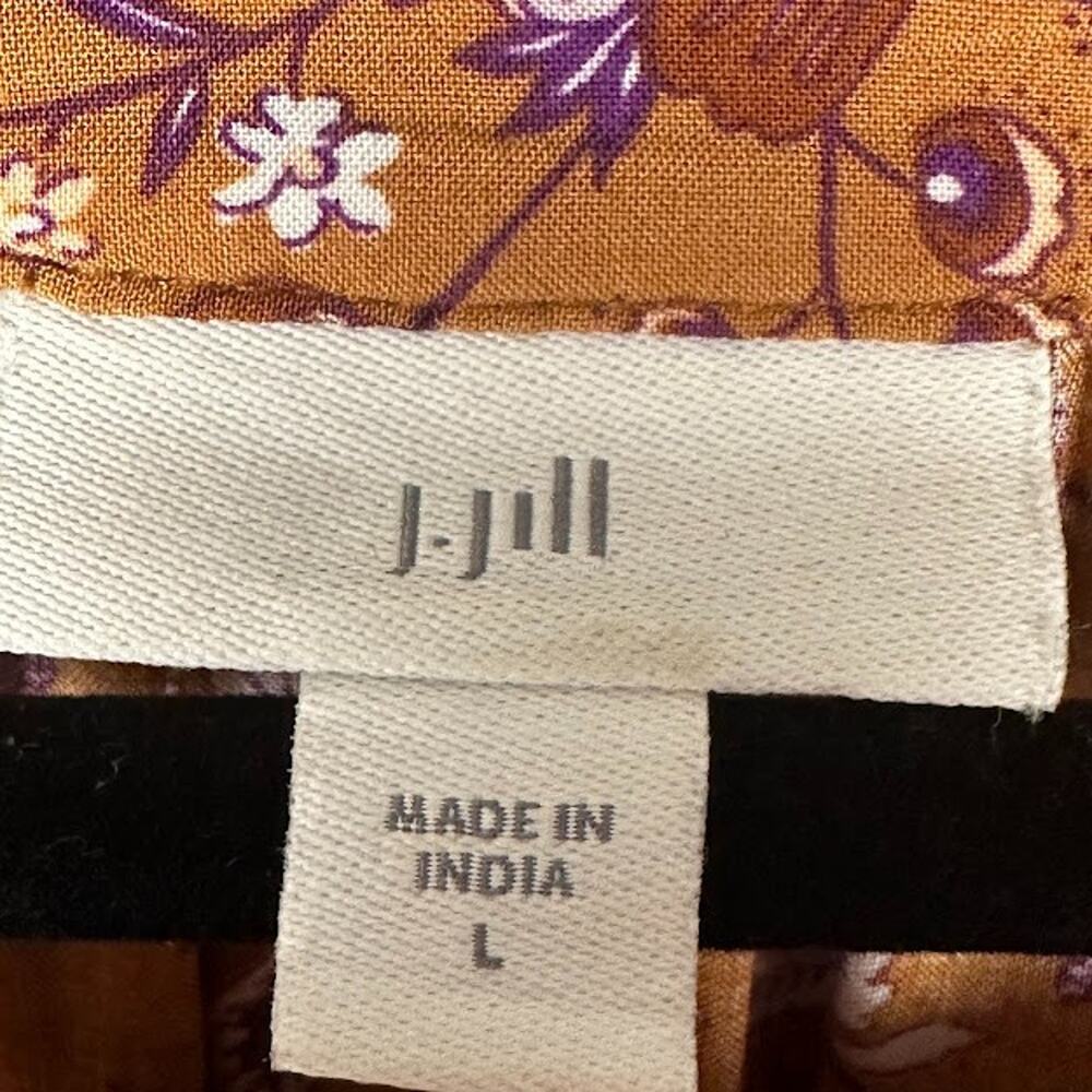 J Jill Top Womens Large Brown Floral Button Down Long Sleeve Preppy Career Boho - Picture 7 of 12